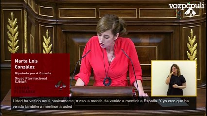 Marta Lois (Sumar) a Feijóo:"¿Por qué se empeña en tomarnos el pelo? ¿Por qué no admite su derrota?"