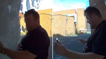 Moment unlucky father smashes brand-new glass shower screen caught on doorbell camera