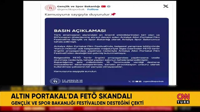 Son Dakika: Kültür ve Turizm Bakanlığı'nın ardından Gençlik ve Spor Bakanlığı da Altın Portakal Film Festivali'nden çekildi