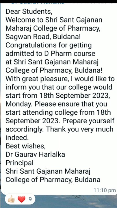 My D Pharmacy Collage Start time