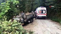 Rize'de takla atan araç uçuruma düşmekten ağaçlar sayesinde kurtuldu
