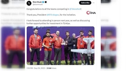 Elon Musk'tan Cumhurbaşkanı Erdoğan'a teşekkür"Gelecek yıl bizzat katılmayı ve Türkiye'deki yatırım fırsatlarını görüşmeyi sabırsızlıkla bekliyorum"