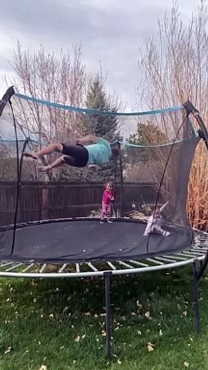 Guy Launches Child Into Air On Trampoline!