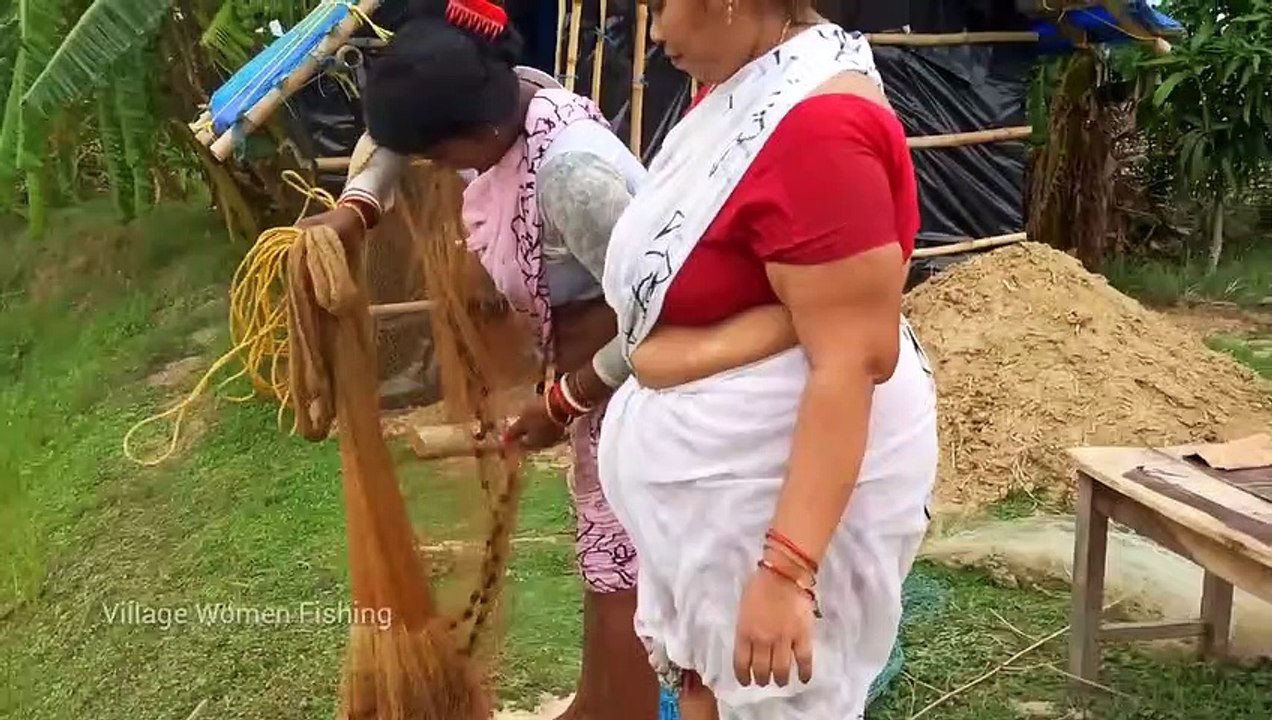 Amazing Village women net fishing