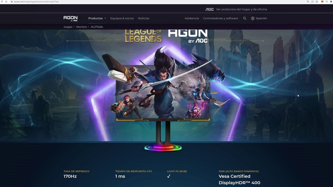MONITOR AOC AGON PRO AG275QXL LEAGUE OF LEGENDS EDITION, UNA DELICIA PARA LA VISTA Y EL MUNDO GAMER