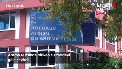 İstanbul'da arıtma tesisinde biriken su caddeyi göle çevirdi