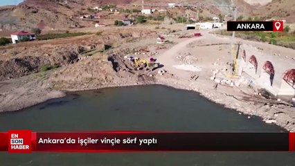 Ankara'da işçiler vinçle sörf yaptı