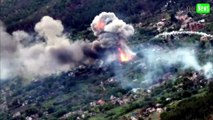 The images appear to show one tank after it had been hit and a second one being destroyed