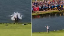 Fan makes splash at Ryder Cup by storming green and diving into pond