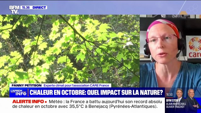 Chaleur en octobre: C'est un très mauvais signe [...] on bat des records et c'est directement en lien avec le changement climatique indique Fanny Petitbon, experte climat pour l'association CARE France