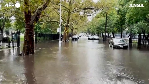 Piogge torrenziali a New York, strade e negozi allagati: auto sommerse e ingorghi