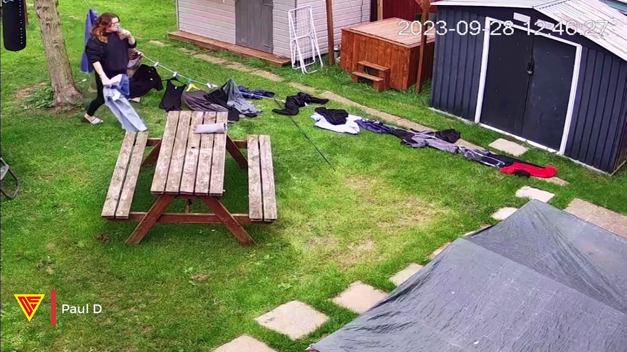 Washing Line Fail Caught on CCTV | Doorbell Camera Video