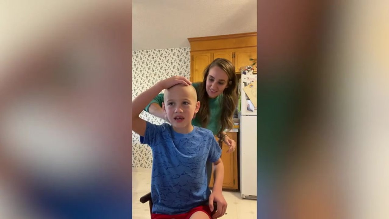 Six-year-old shaves head in solidarity with stepfather’s cancer diagnosis