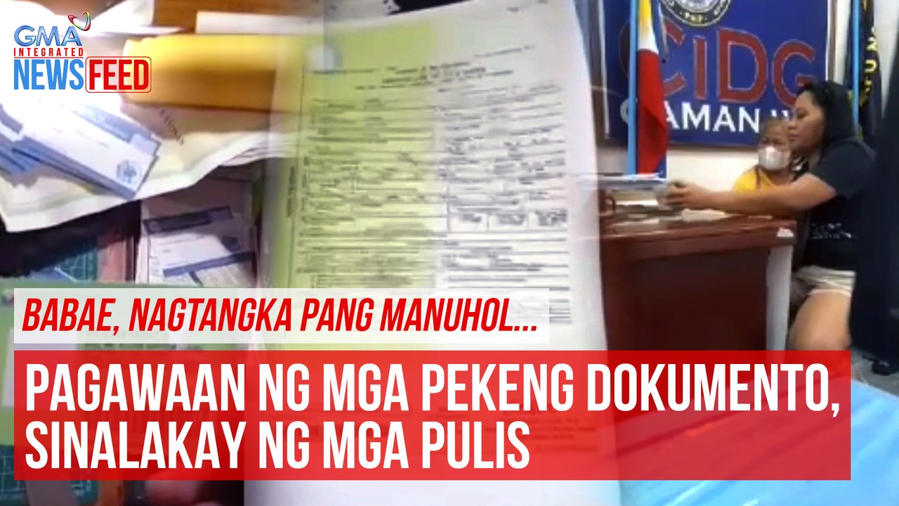 Babae, nagtangka pang manuhol...  Pagawaan ng mga pekeng dokumento, sinalakay ng mga pulis  | GMA Integrated Newsfeed