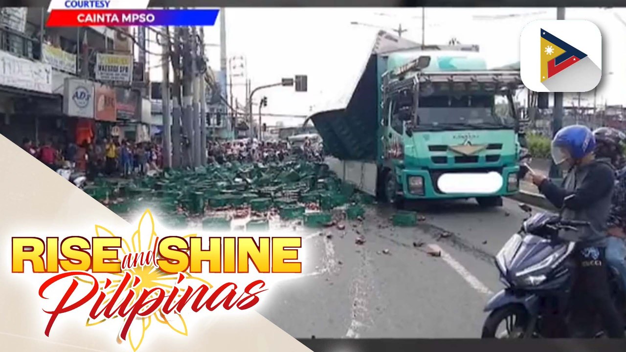 Libo-libong litro ng alak, tumilapon sa kahabaan ng Ortigas Ave. exit sa Cainta, Rizal