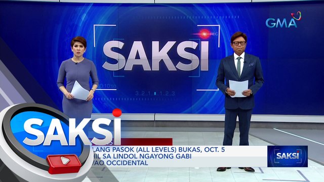 Walang pasok (all levels) bukas, Oct. 5 dahil sa lindol ngayong gabi Davao Occidental | Saksi