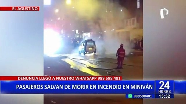 Pasajeros salvan de morir en incendio de miniván en El Agustino