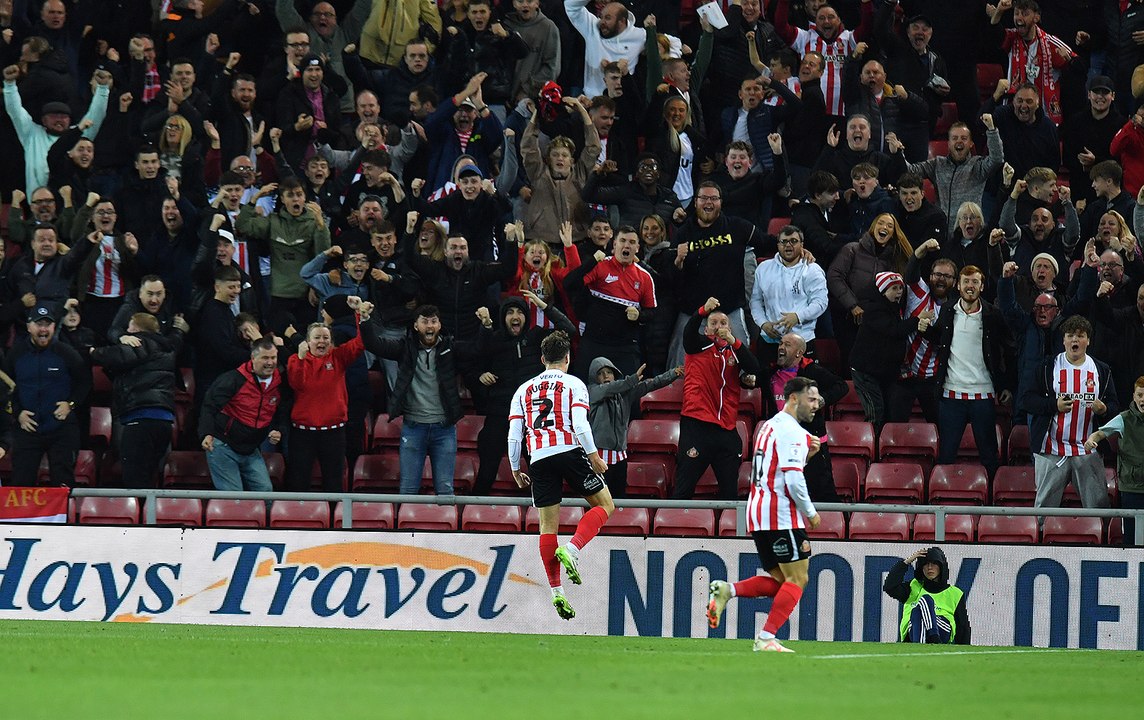 Joe Nicholson reacts after Sunderland's 2-0 win over Watford