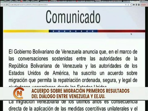 Comunicado sobre acuerdo de migración en los primero resultados del diálogo entre Venezuela y EE.UU