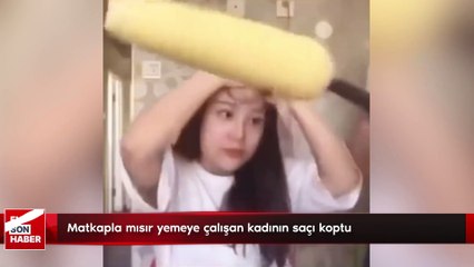 Matkapla mısır yemeye çalışan kadının saçı koptu