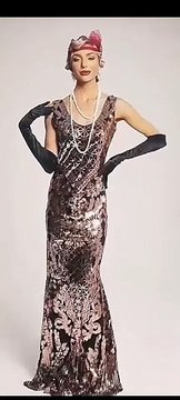 Retro 1930s Sequin V-neck Beaded Mermaid Dress