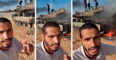 וידאו מראה טנק ישראלי מסוג מרקבה בוער, לאחר שהוחרם על ידי פלסטינים