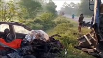 NH-30 पर हुआ भीषण हादसा... बेकाबू बस ने कार को मारी टक्कर , चालक की दर्दनाक मौत, देखें VIDEO