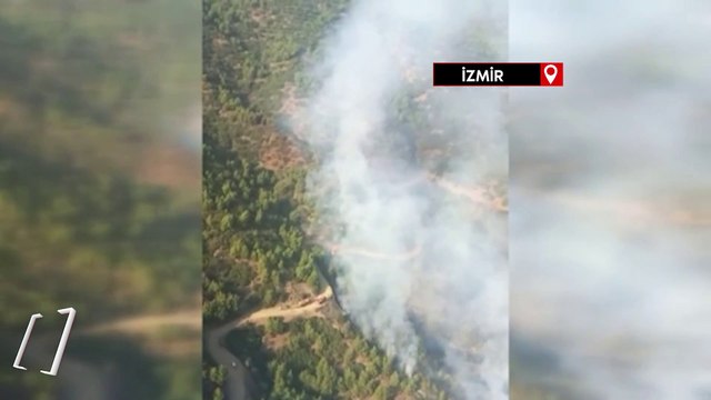 İzmir'de ormanlık alandaki yangına havadan ve karadan müdahale