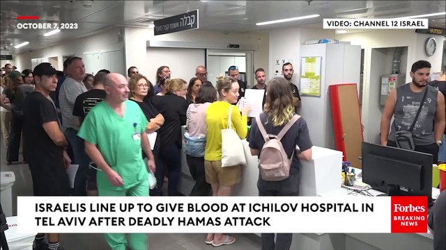 Israelis Line Up To Give Blood At Ichilov Hospital In Tel Aviv After Deadly Hamas Attack
