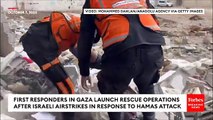 Israeli Air Force Strikes Gaza Strip In Response To Hamas Attack, Gaza First Responders Respond