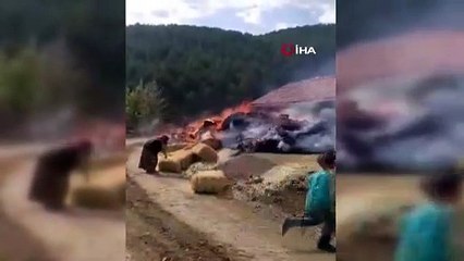 Çorum'da korkutan yangın: Aniden parlayan alevler 150 balya samanı yuttu