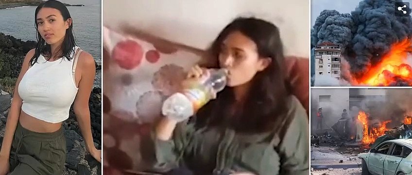 Shocking moment Israeli student, 25, is kidnapped from desert concert by Hamas and separated from her still-missing boyfriend - as her family share footage of her being held in Gaza - as Israel strikes back after terrorists killed at least 300