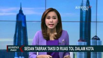 Mobil Sedan Tabrak Taksi di Tol Dalam Kota Hingga Ringsek dan Terguling!