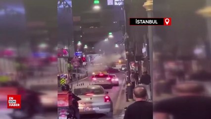 İstanbul Kağıthane'de yangın paniği:Taksi alev alev yandı