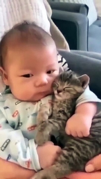 Kitten and baby are good friends _shorts _short _viral _video _ytshorts _shortvideo _cat _cute _baby(360P)