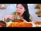 ASMR MUKBANG| Corn Cheese Fire noodles, GCOVA Seasoned Chicken, Cheese Takoyaki.