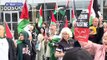 Moment 100 Pro-Palestinian demonstrators are confronted outside Labour conference by lone Israel supporter who tells them 'you should be ashamed - they're murdering people'