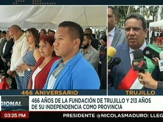 Autoridades regionales celebran los 466 años de la Fundación de Trujillo