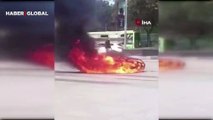 Çağlayan Adliyesi Meydanı’nda alev alev yanan motosiklet TOMA'nın müdahalesiyle böyle söndürüldü