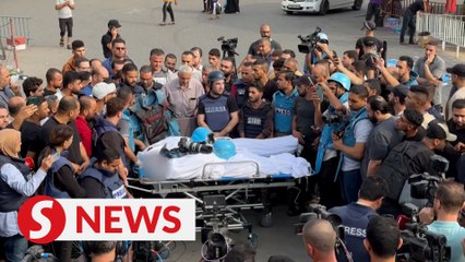 Download Video: Colleagues bid farewell to two journalists killed in Israel-Palestine conflict