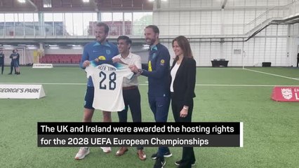 'Absolutely smashing': UK PM Sunak joins Kane and Southgate in Euro 2028 celebration