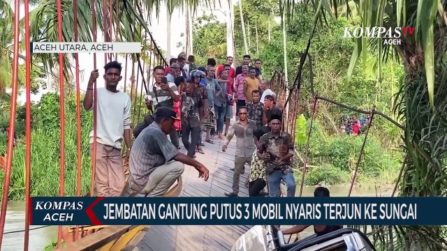 Jembatan Gantung Putus 3 Mobil Nyaris Terjun ke Sungai