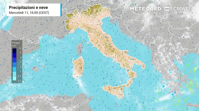 La previsione di pioggia nei prossimi giorni sull'Italia