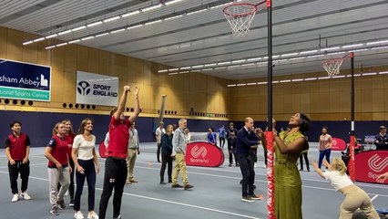 William and Kate go head-to-head in netball drill