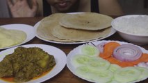 Eating Chapati, White Rice, Salad, Pappad, Chicken with Potato Masala | Mukbang | ASMR EATING