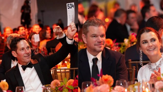 Bump, set, bid! Matt Damon and Paul Rudd win volleyball lessons at gala