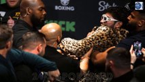 Dillon Danis hits Logan Paul in the FACE with a microphone at the final press conference in Manchester before their fight on Saturday... but the bout is STILL going ahead
