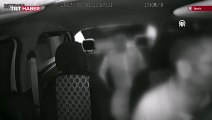 Taksiciye kaldırım taşı ile gasp girişimi araç kamerasına yansıdı