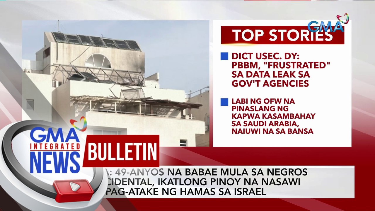 DFA: 49-anyos na babae mula sa Negros Occidental, ikatlong Pinoy na nasawi sa pag-atake ng Hamas sa Israel | GMA Integrated News Bulletin