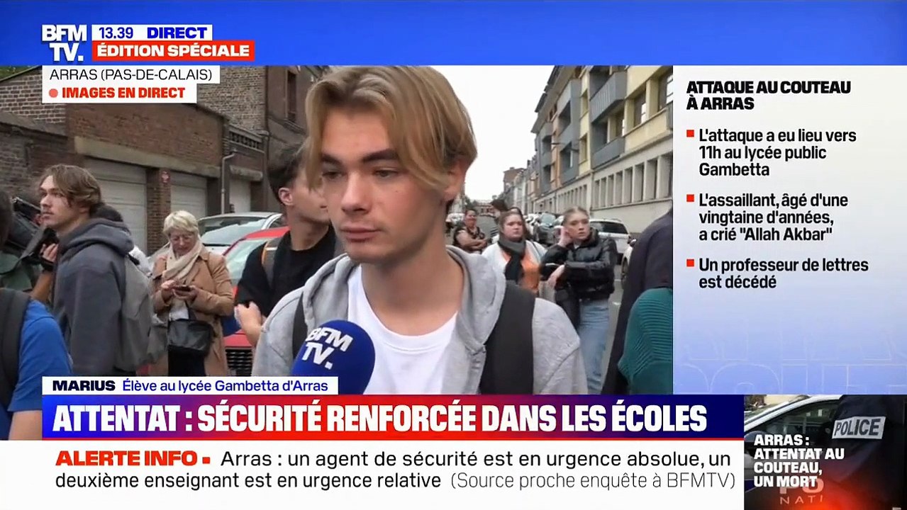 Attaque au couteau dans un lycée d’Arras - Un élève de l’établissement scolaire témoigne : « On a été déplacés dans les vestiaires, fermés à clé. On ne devait pas être visible des fenêtres" - Regardez